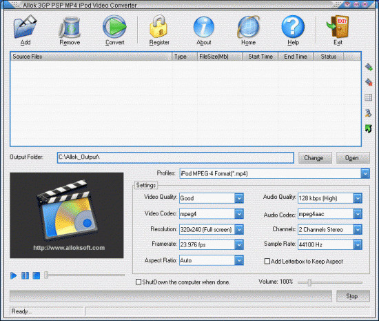 logiciel allok 3gp psp mp4 ipod video converter